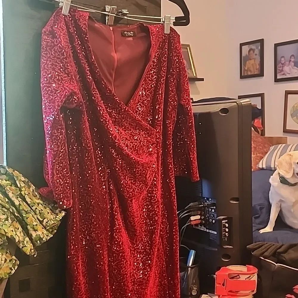 Red Sequin Dress Top Vintage Size 8 - Picture 3 of 6